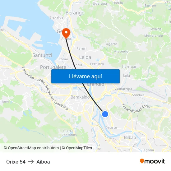 Orixe 54 to Aiboa map