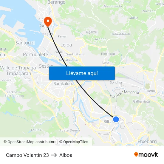 Campo Volantín 23 to Aiboa map