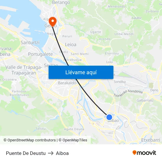 Puente De  Deustu to Aiboa map