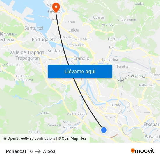 Peñascal 16 to Aiboa map