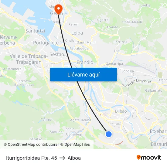 Iturrigorribidea Fte. 45 to Aiboa map