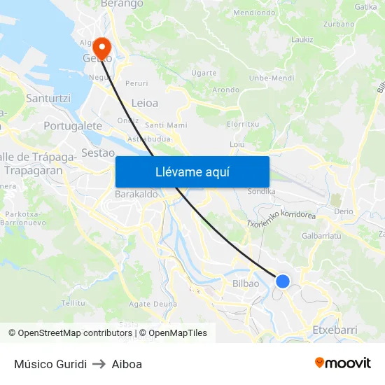 Músico Guridi to Aiboa map