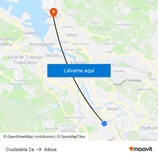 Ciudadela 2a to Aiboa map