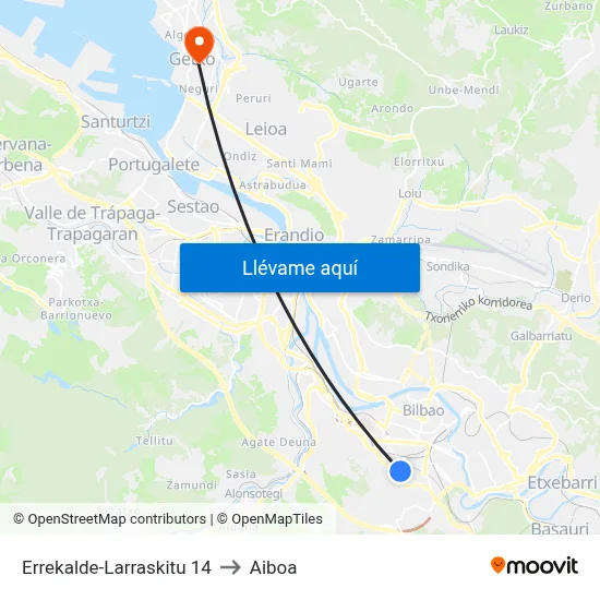 Errekalde-Larraskitu 14 to Aiboa map