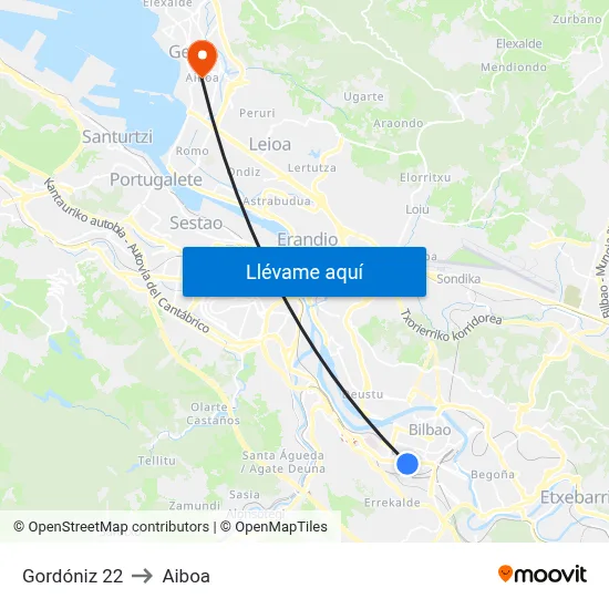 Gordóniz 22 to Aiboa map