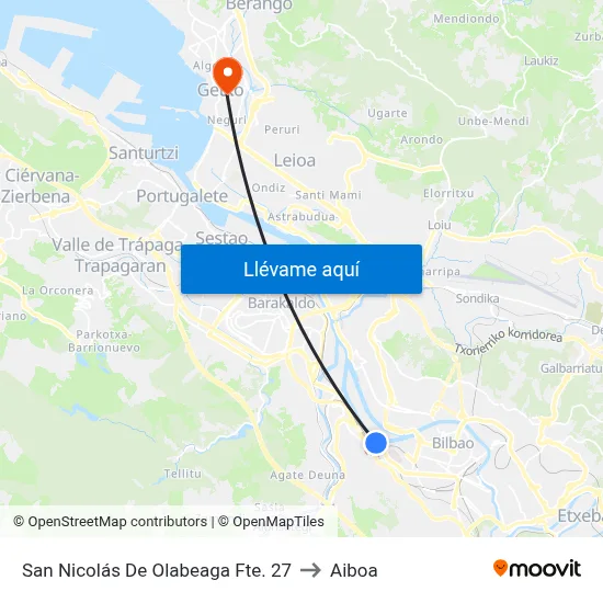 San Nicolás De Olabeaga Fte. 27 to Aiboa map