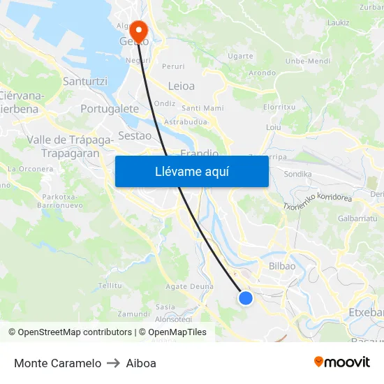 Monte Caramelo to Aiboa map