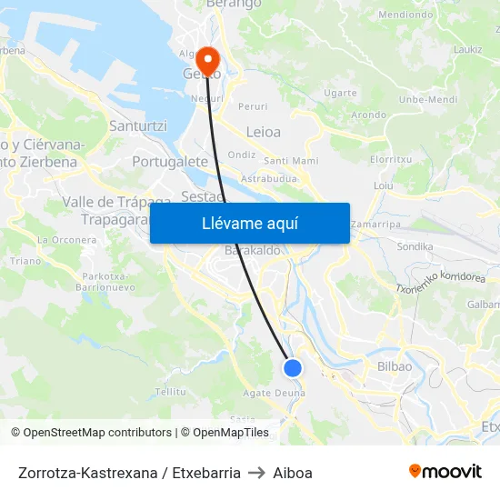 Zorrotza-Kastrexana / Etxebarria to Aiboa map