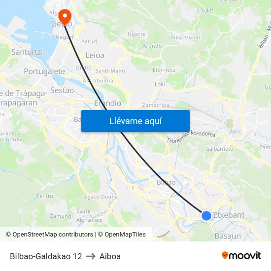 Bilbao-Galdakao 12 to Aiboa map