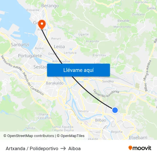 Artxanda / Polideportivo to Aiboa map