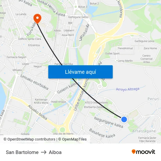 San Bartolome to Aiboa map