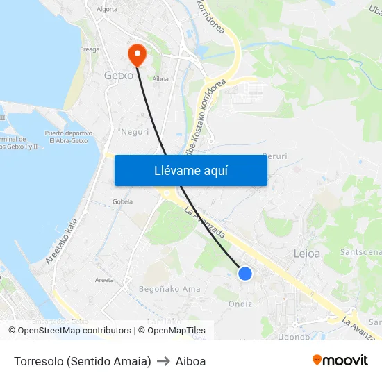 Torresolo (Sentido Amaia) to Aiboa map
