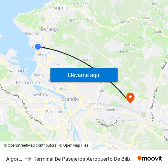 Algorta to Terminal De Pasajeros Aeropuerto De Bilbao map