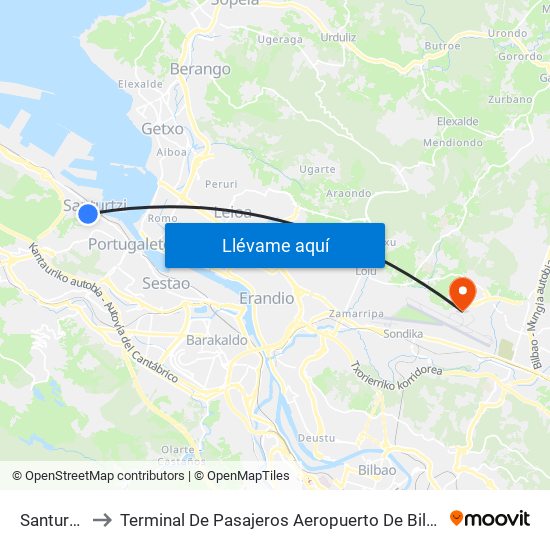 Santurtzi to Terminal De Pasajeros Aeropuerto De Bilbao map
