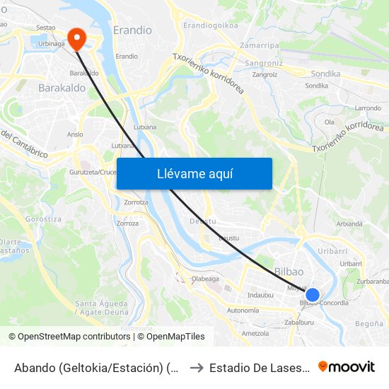 Abando (Geltokia/Estación) (4132) to Estadio De Lasesarre map