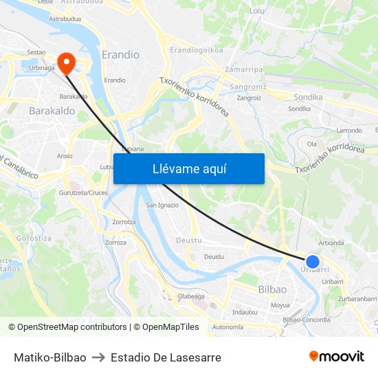 Matiko-Bilbao to Estadio De Lasesarre map