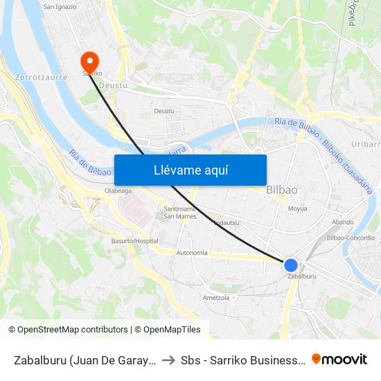 Zabalburu (Juan De Garay) (4121) to Sbs - Sarriko Business School map