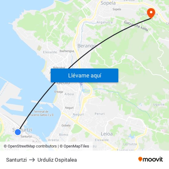 Santurtzi to Urduliz Ospitalea map