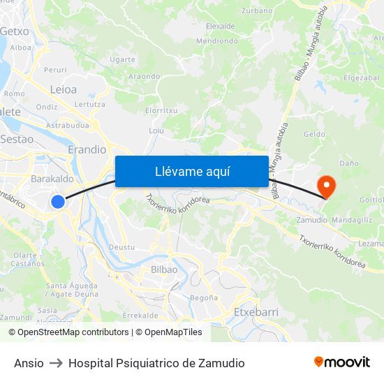 Ansio to Hospital Psiquiatrico de Zamudio map