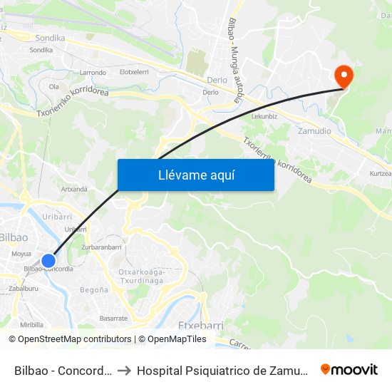 Bilbao - Concordia to Hospital Psiquiatrico de Zamudio map
