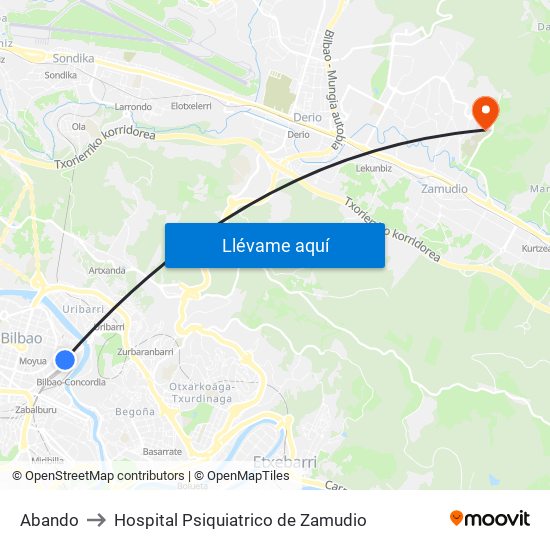 Abando to Hospital Psiquiatrico de Zamudio map