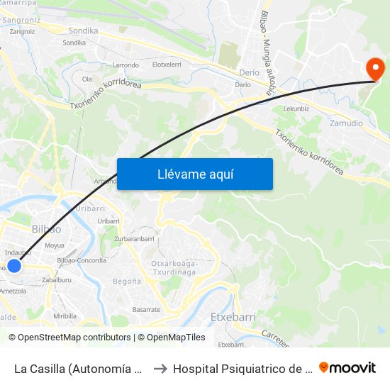 La Casilla (Autonomía 45) (356) to Hospital Psiquiatrico de Zamudio map