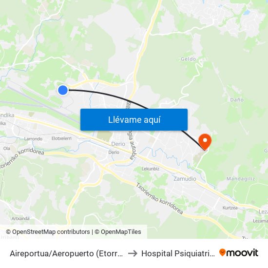Aireportua/Aeropuerto (Etorrerak/Llegadas) (1003) to Hospital Psiquiatrico de Zamudio map