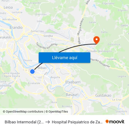 Bilbao Intermodal (2877) to Hospital Psiquiatrico de Zamudio map