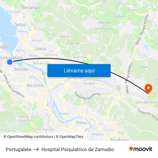 Portugalete to Hospital Psiquiatrico de Zamudio map