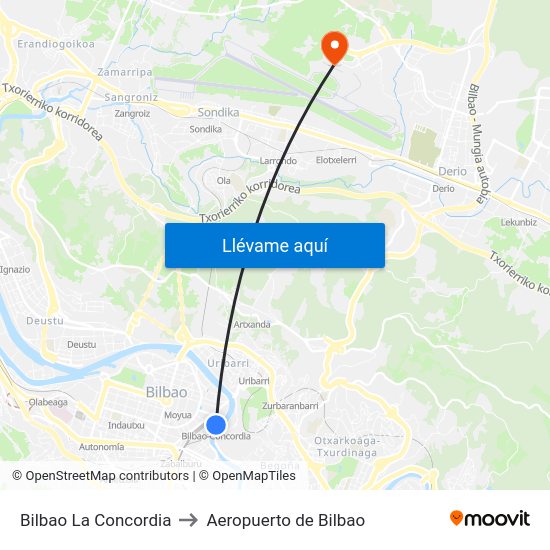 Bilbao - Concordia to Aeropuerto de Bilbao map