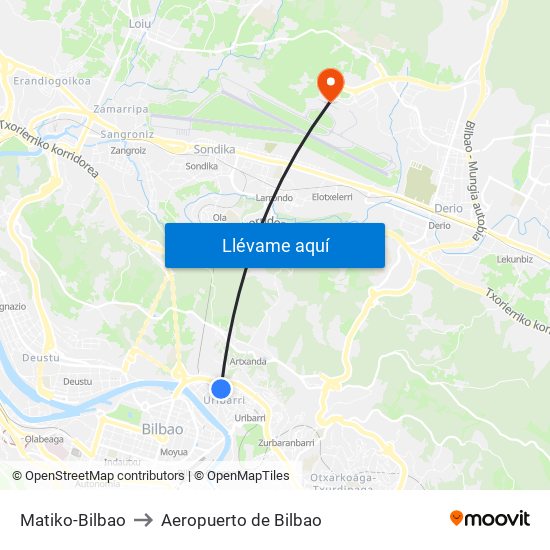 Matiko-Bilbao to Aeropuerto de Bilbao map