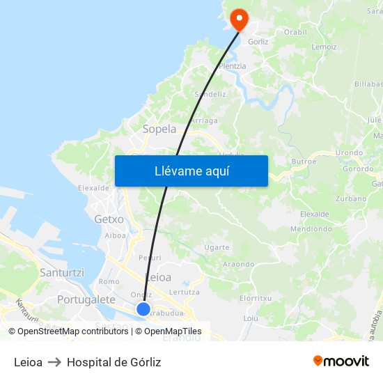 Leioa to Hospital de Górliz map