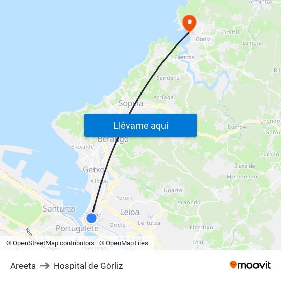 Areeta to Hospital de Górliz map