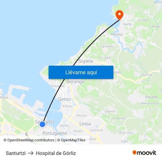 Santurtzi to Hospital de Górliz map