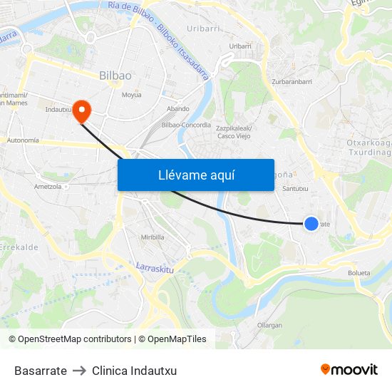 Basarrate to Clinica Indautxu map