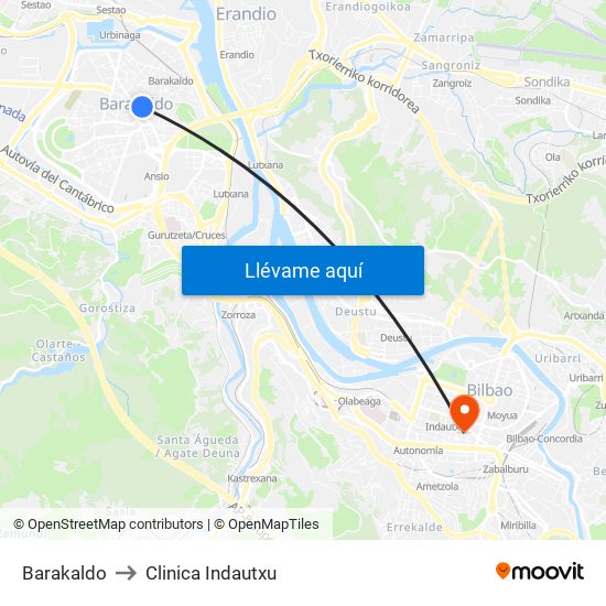 Barakaldo to Clinica Indautxu map