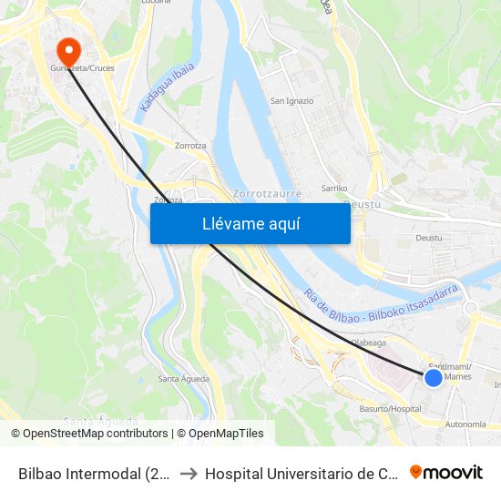 Bilbao Intermodal (2877) to Hospital Universitario de Cruces map