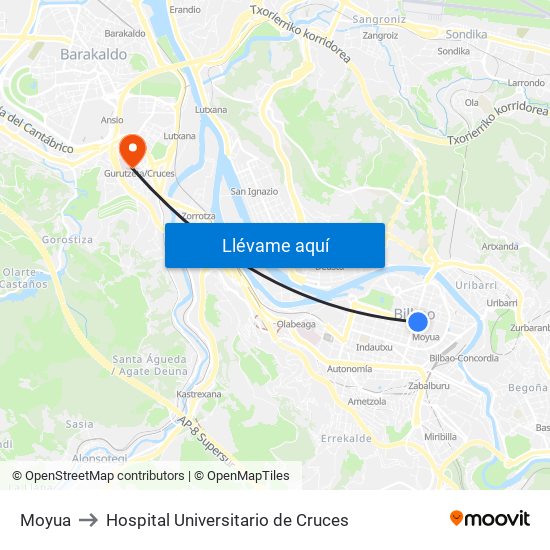 Moyua to Hospital Universitario de Cruces map