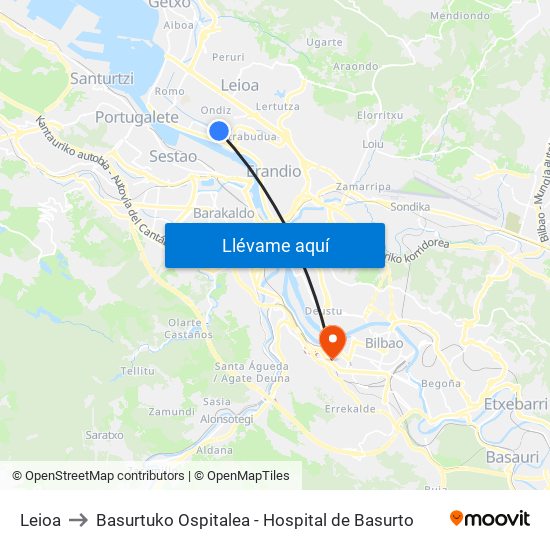 Leioa to Basurtuko Ospitalea - Hospital de Basurto map