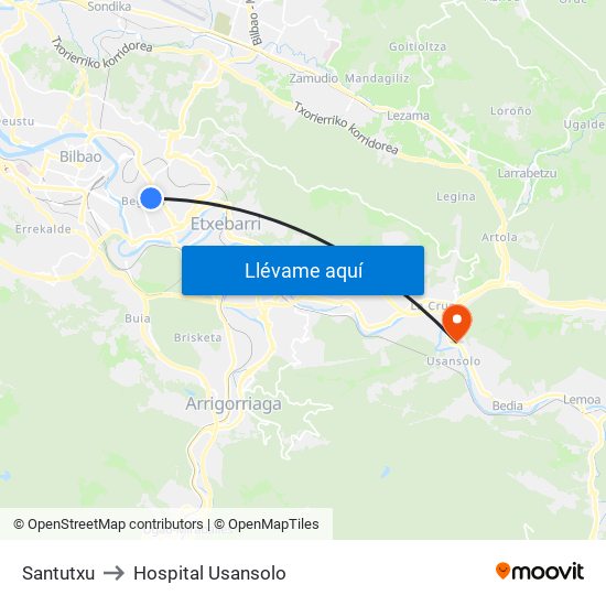 Santutxu to Hospital Usansolo map