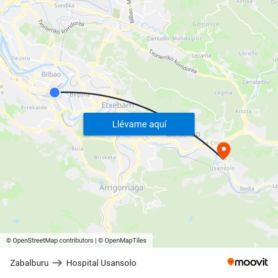Zabalburu to Hospital Usansolo map