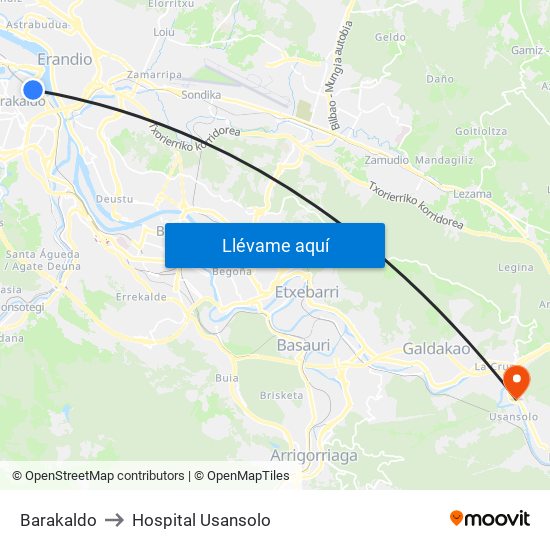 Barakaldo to Hospital Usansolo map