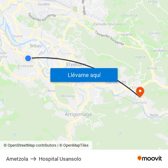 Ametzola to Hospital Usansolo map