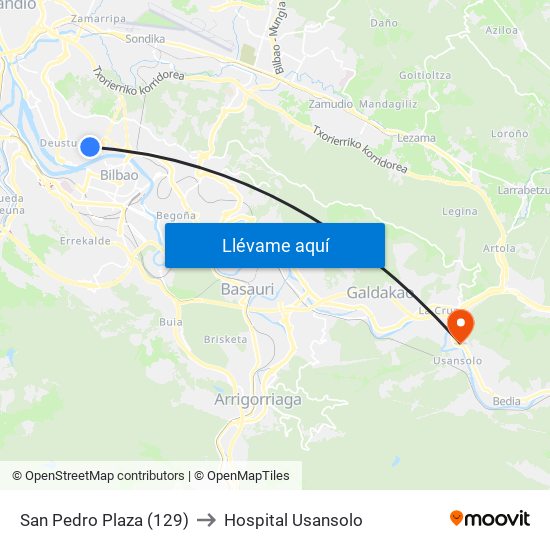 San Pedro Plaza (129) to Hospital Usansolo map