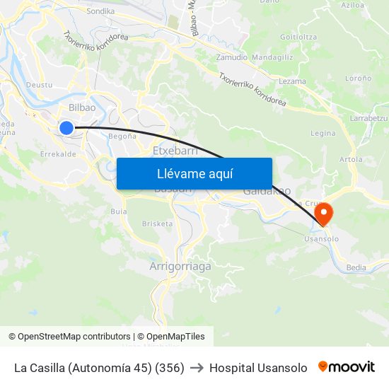 La Casilla (Autonomía 45) (356) to Hospital Usansolo map