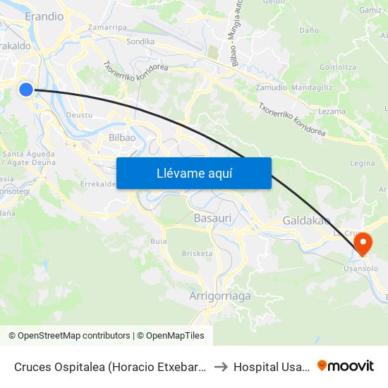 Cruces Ospitalea (Horacio Etxebarrieta) (402) to Hospital Usansolo map
