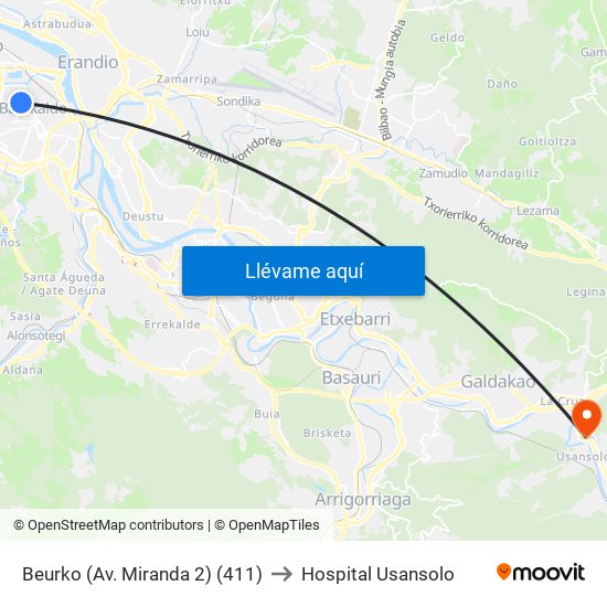 Beurko (Av. Miranda 2) (411) to Hospital Usansolo map