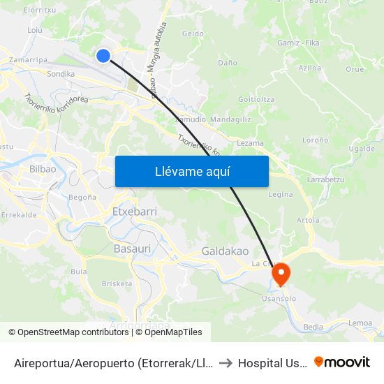 Aireportua/Aeropuerto (Etorrerak/Llegadas) (1003) to Hospital Usansolo map