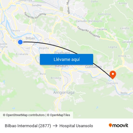 Bilbao Intermodal (2877) to Hospital Usansolo map