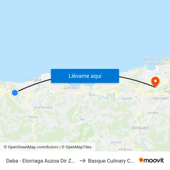 Deba - Elorriaga Auzoa Dir Zumaia to Basque Culinary Center map